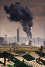 Pipeline de refinaria com fumaça, poluição ambiental — Fotografia de Stock