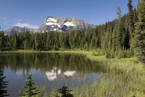 Pico de montaña reflejado en el lago - foto de stock
