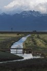 Canale di irrigazione con montagne — Foto stock