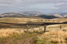 Cancello di legno attraverso sentiero — Foto stock