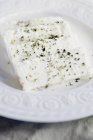 Feta-Käse in Scheiben geschnitten, mit getrocknetem Oregano bestreut — Stockfoto