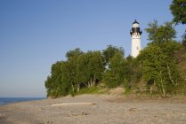 Lighthouse Viewed From A Sandy Beach — Stock Photo