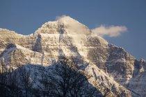 Pico de montaña cubierto de nieve al atardecer - foto de stock
