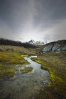 Petit ruisseau avec montagne — Photo de stock