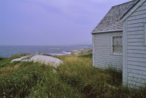 Casa sulla riva con erba verde — Foto stock
