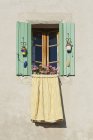 Window with green shutters — Stock Photo