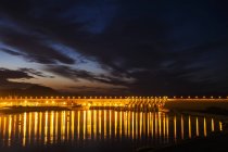 Dam over the Euphrates river lit up — Stock Photo