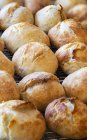 Close up of round crusty buns on wire cooling rack — Stock Photo