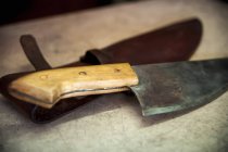 Couteau posé sur un porte-cuir ; Pelotas, Rio Grande do Sul, Brésil — Photo de stock