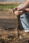 Фермер перевіряє стан ґрунту — стокове фото