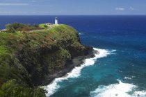 Kilauea Lighthouse,on cliff over water — Stock Photo