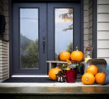 Door and entrance  with pumpkins — Stock Photo