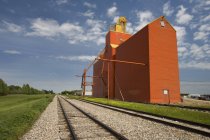 Elevador de grãos e ferrovia — Fotografia de Stock