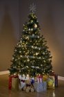 Belo abeto de Natal com presentes — Fotografia de Stock