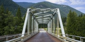 View Bridge of on foreground and trees with mountain slopes on foreground — Stock Photo