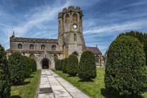 St Michael's and All Angels church has origins which date from the 13th century, with a major reshaping in the mid 15th century, and further restoration in 1889; Somerton, Somerset, England — Stock Photo