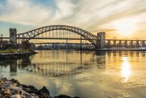 Hell Gate And Rfk Triboro Bridges At Sunset, Ralph Demarco Park; Queens, New York, United States Of America — Stock Photo