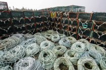 Lobster traps and ropes on the shores of Newfoundland near Bear Cove; Newfoundland and Labrador, Canada — Stock Photo