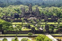 Aerial view of Angkor Wat, as seen from a hot air balloon; Siem Reap, Cambodia — Stock Photo
