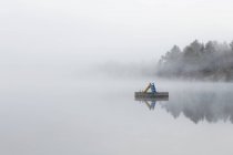 Fog shrouds a small island on Turtle Lake in Ontario's Muskoka Region, near Rosseau; Ontario, Canada — Stock Photo