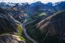 The mountains of Kluane National Park and Reserve seen from an aerial perspective; Haines Junction, Yukon, Canada — Stock Photo