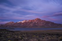 Lago, rocas volcánicas y plantas del desierto en Mendoza, Argentina - foto de stock