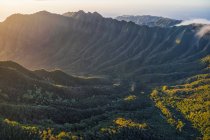 Aerial image of the lush mountains surrounding Oahu; Oahu, Hawaii, United States of America — Stock Photo