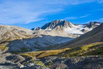 Червоний рок-Каньйон стежка в східній частині Аляски на теплий Сонячний літній день, з Canwell льодовик знаходиться у фоновому режимі; Аляска, Сполучені Штати Америки — стокове фото