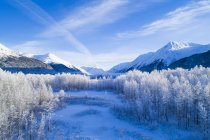 Cenário de inverno de picos de montanhas e vale no Alasca, Portage Valley no centro-sul do Alasca; Anchorage, Alasca, Estados Unidos da América — Fotografia de Stock