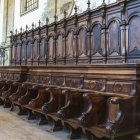 Wooden seating at Monastery of Santa Maria de Salzedas; Portugal — Stock Photo