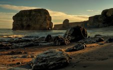 Falaises, rochers et piles marines le long de la côte atlantique ; South Shields, Tyne and Wear, Angleterre — Photo de stock