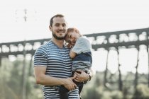 Portrait of a father and young son; Edmonton, Alberta, Canada — Stock Photo