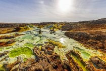 Scenic view of acidic pools, mineral formations, salt deposits in the crater of Dallol Volcano, Danakil Depression; Afar Region, Ethiopia — Stock Photo