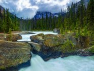 El puente natural y el río Kicking Horse, Parque Nacional Yoho; Columbia Británica, Canadá - foto de stock