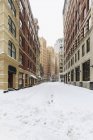 Milk Street vista após nevasca em Boston, Condado de Suffolk, Massachusetts, EUA — Fotografia de Stock