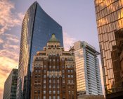 Contrast of old and new buildings in downtown Vancouver; Vancouver, British Columbia, Canada — Stock Photo