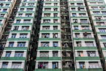 Detail of high-rise apartment buildings; Hong Kong, China — Stock Photo