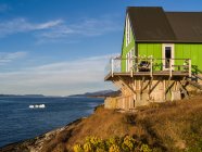 Будинок яскраво-зеленого кольору вздовж берега Нуук; Нуук, Сермерсук, Гренландія — стокове фото