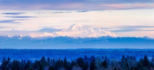 View of snow-covered mountains from Surrey, BC; Surrey, British Columbia, Canada — Stock Photo