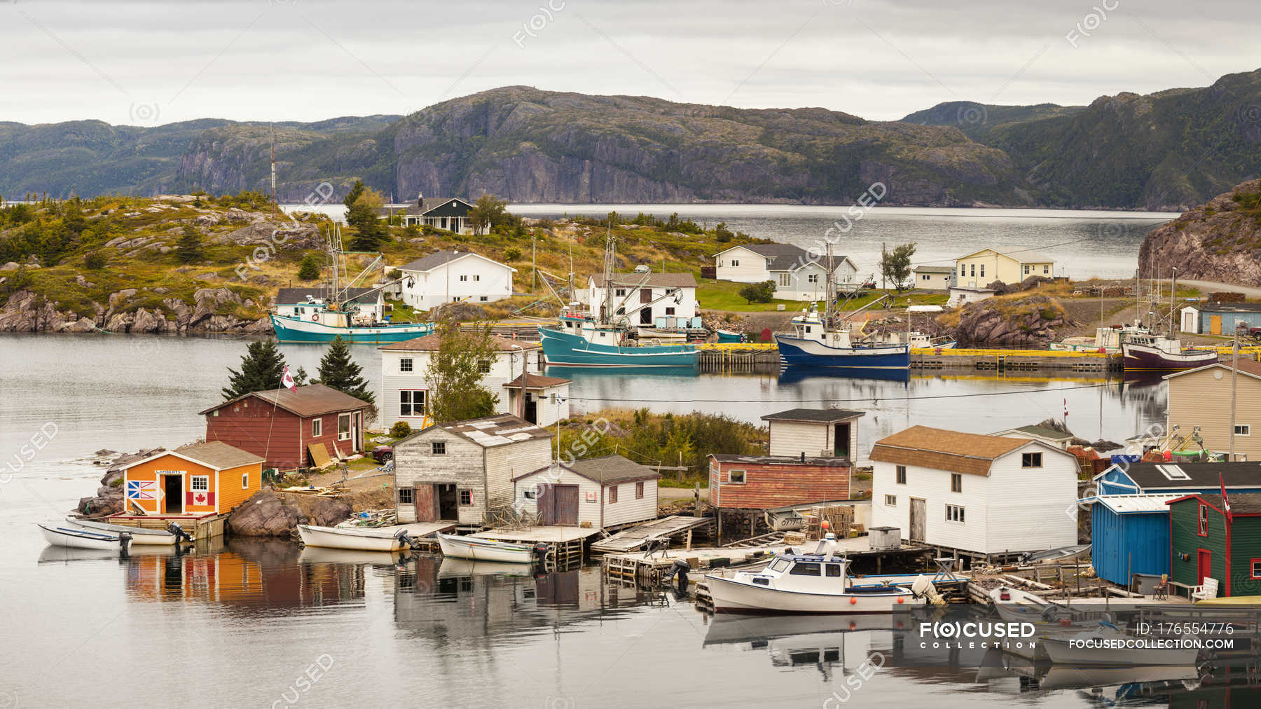 Fishing Village With Colourful Sheds And Houses Along The Atlantic   Focused 176554776 Stock Photo Fishing Village Colourful Sheds Houses 