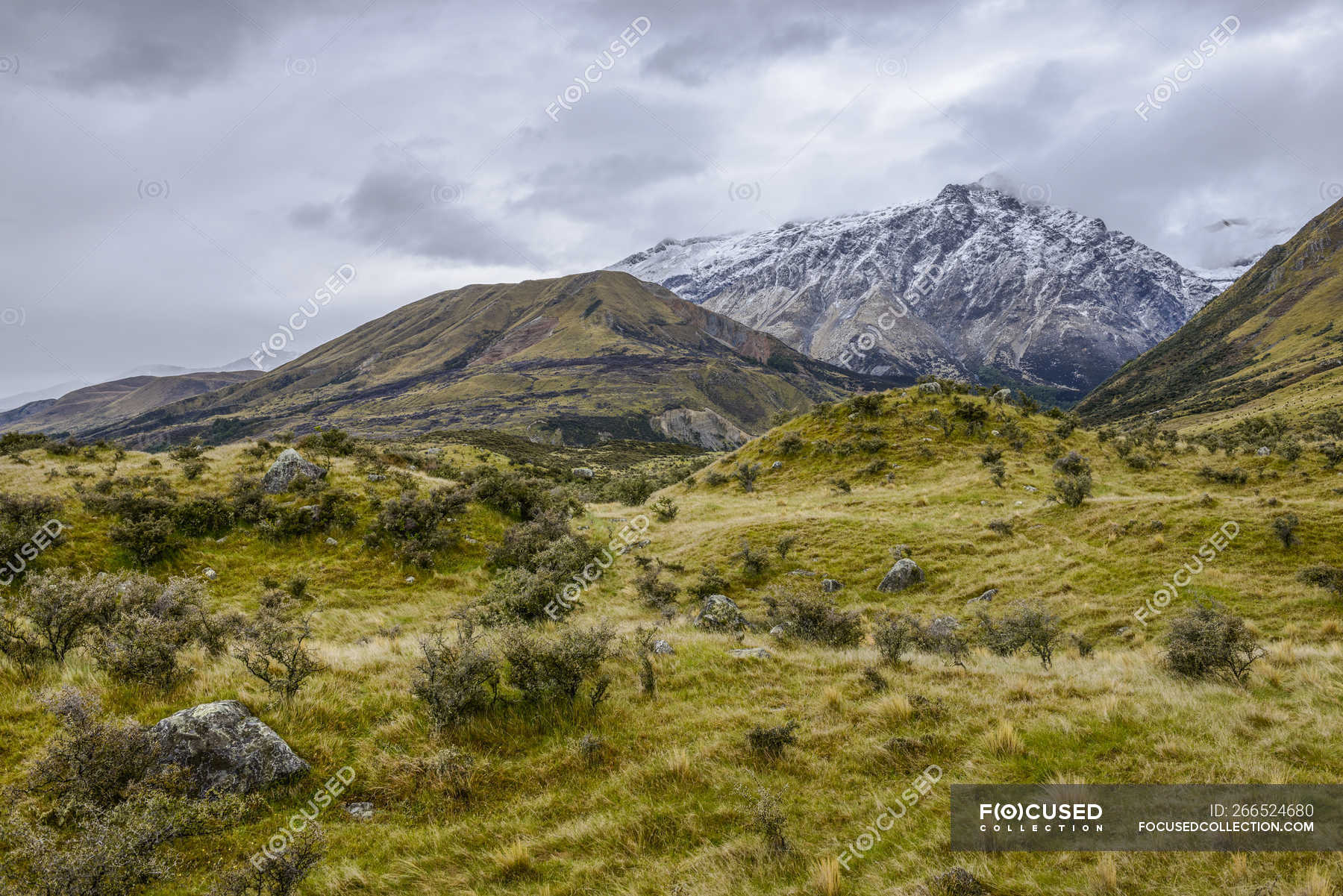 Snowy Mountains Viewed From Mount Cook Road South Island New Zealand Travel Sky Stock Photo