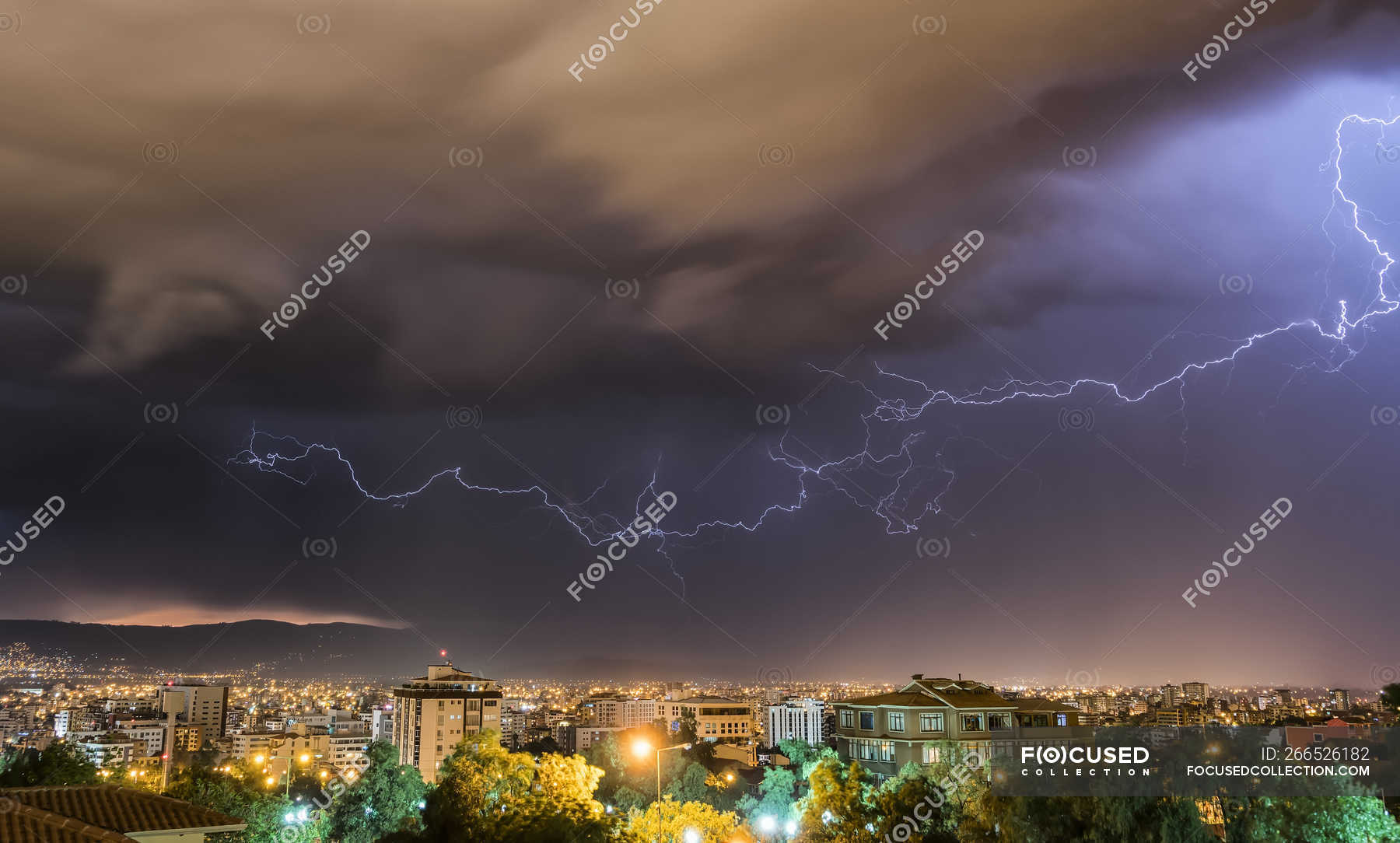 Stormy sky and lightning over a city at night, Cochabamba, Bolivia — travel  destination, lightning strike - Stock Photo | #266526182