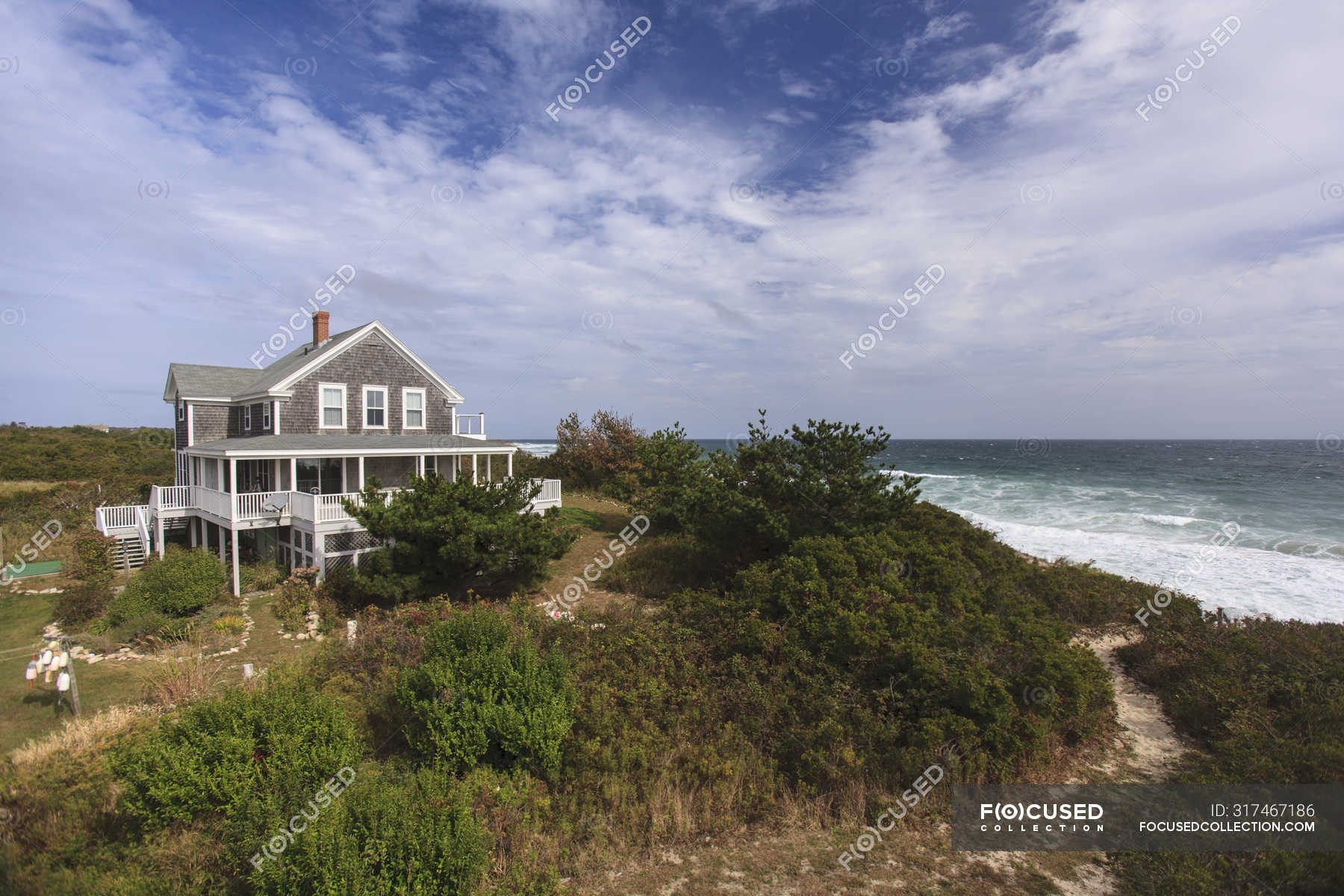 Vacation home on Block Island, Rhode Island, USA — summer, coast Stock Photo 317467186