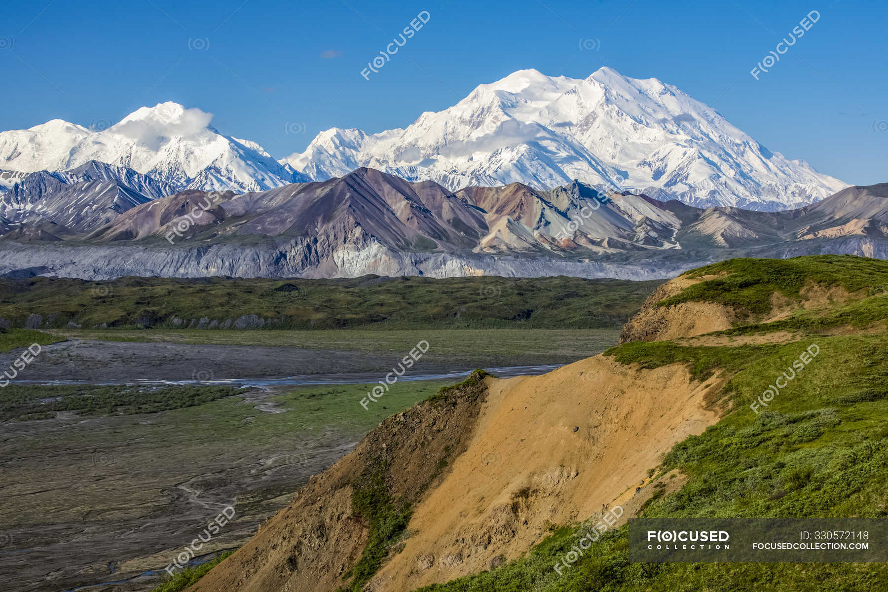 Denali and part of the Alaska Range showing from the park road past ...