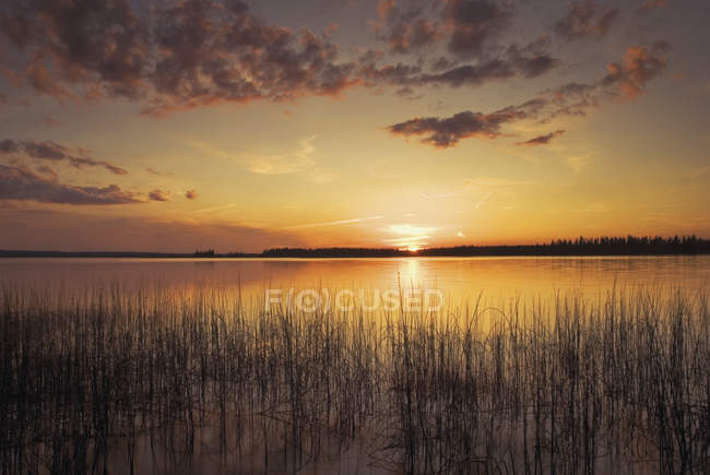 Coucher de soleil sur l'eau du lac — Photo de stock