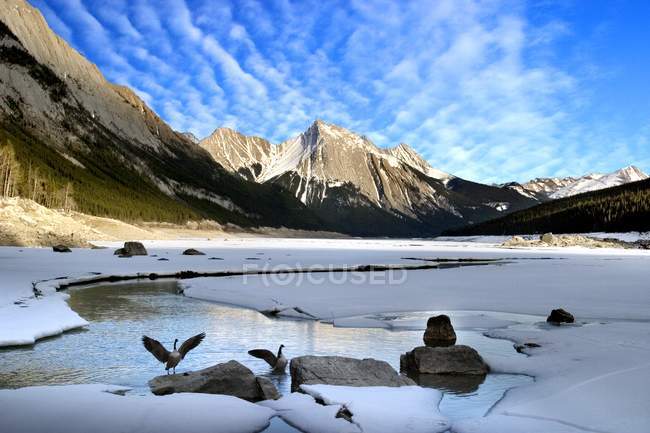 Lago de montanha e rochas — Fotografia de Stock