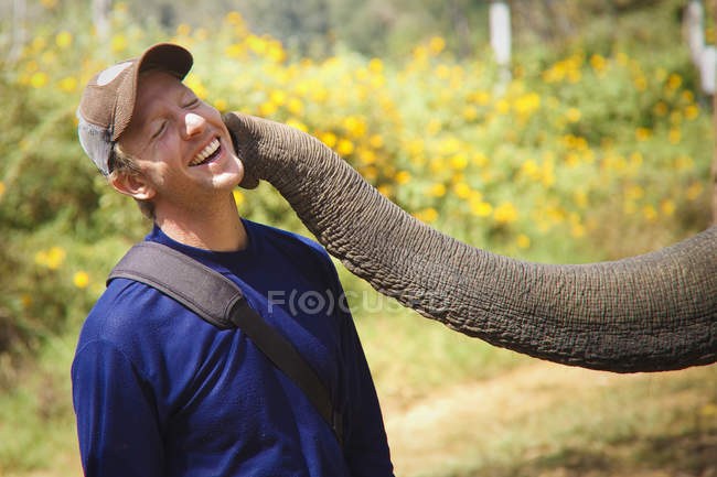 Hombre turista siendo besado - foto de stock