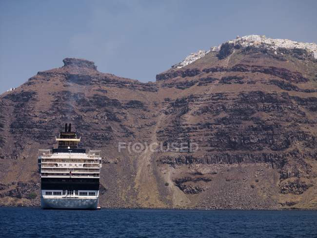 Santorini; Cruise Ship On Water — Stock Photo