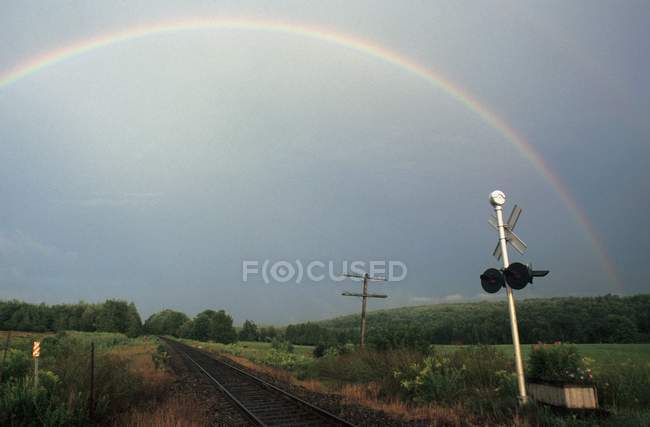 Rainbow Over Railway Track — Stock Photo