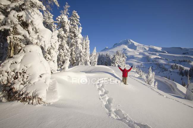 Snowshoer In Deep Winter Snow — Stock Photo